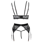 Abierta fina black lacey open suspender bra set - x large - peaches and screams