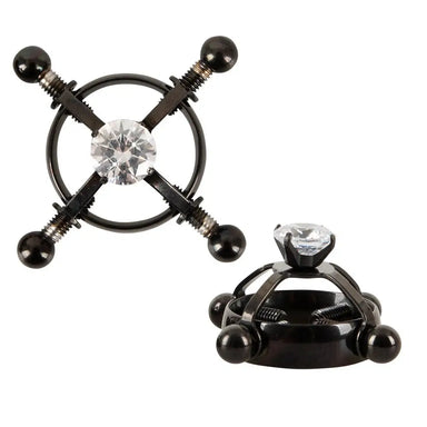 Bad Kitty Stainless Steel Black Adjustable Nipple Clamp With Shiny Star - Peaches and Screams