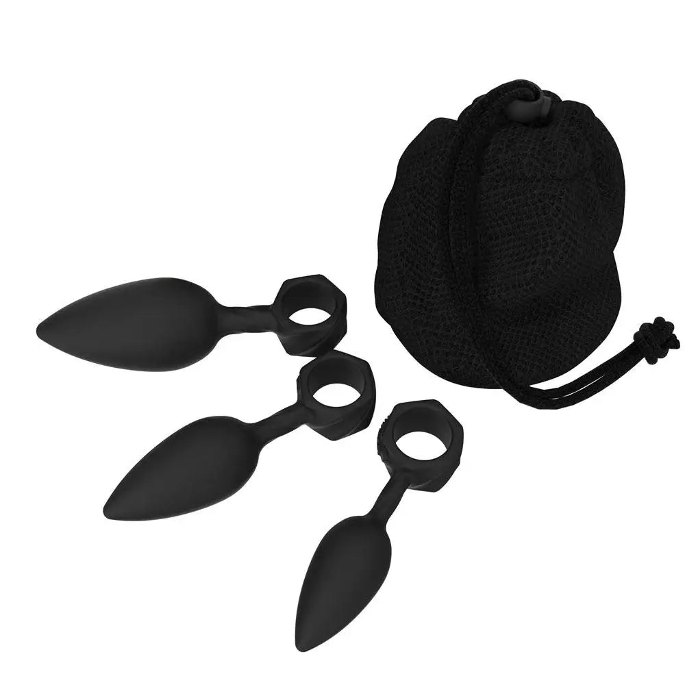 Bathmate Silicone Black Rechargeable Vibrating Butt Plugs Set of 3 - Peaches and Screams