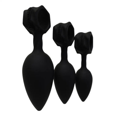 Bathmate Silicone Black Rechargeable Vibrating Butt Plugs Set of 3 - Peaches and Screams