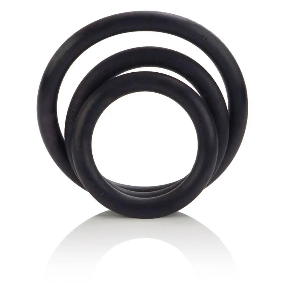 Black 3 piece stretchy rubber cock ring set for men - peaches and screams