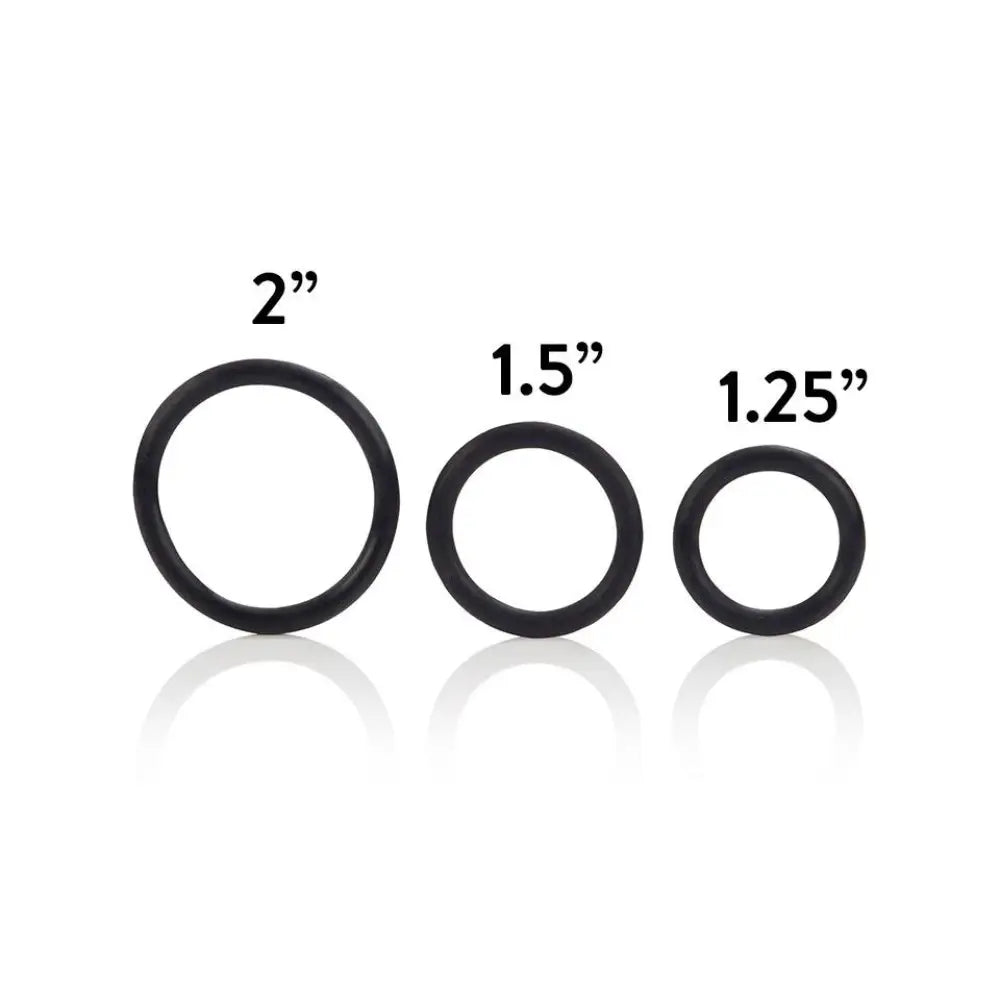 Black 3 piece stretchy rubber cock ring set for men - peaches and screams