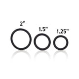 Black 3 piece stretchy rubber cock ring set for men - peaches and screams