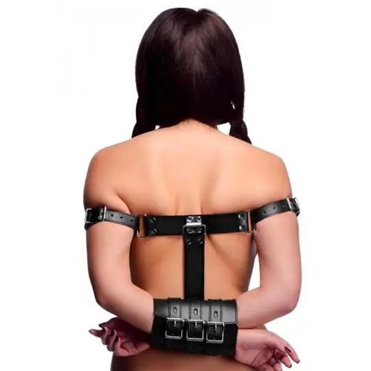 Black Arm Binder Adjustable T-shaped Bondage Restraint For Bdsm Couples - Peaches and Screams