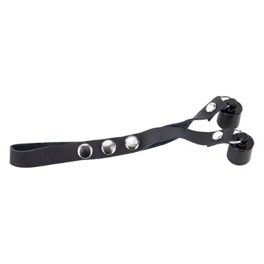 Black Bondage Leather Ball Stretcher With Weights 2 x 50g - Peaches and Screams