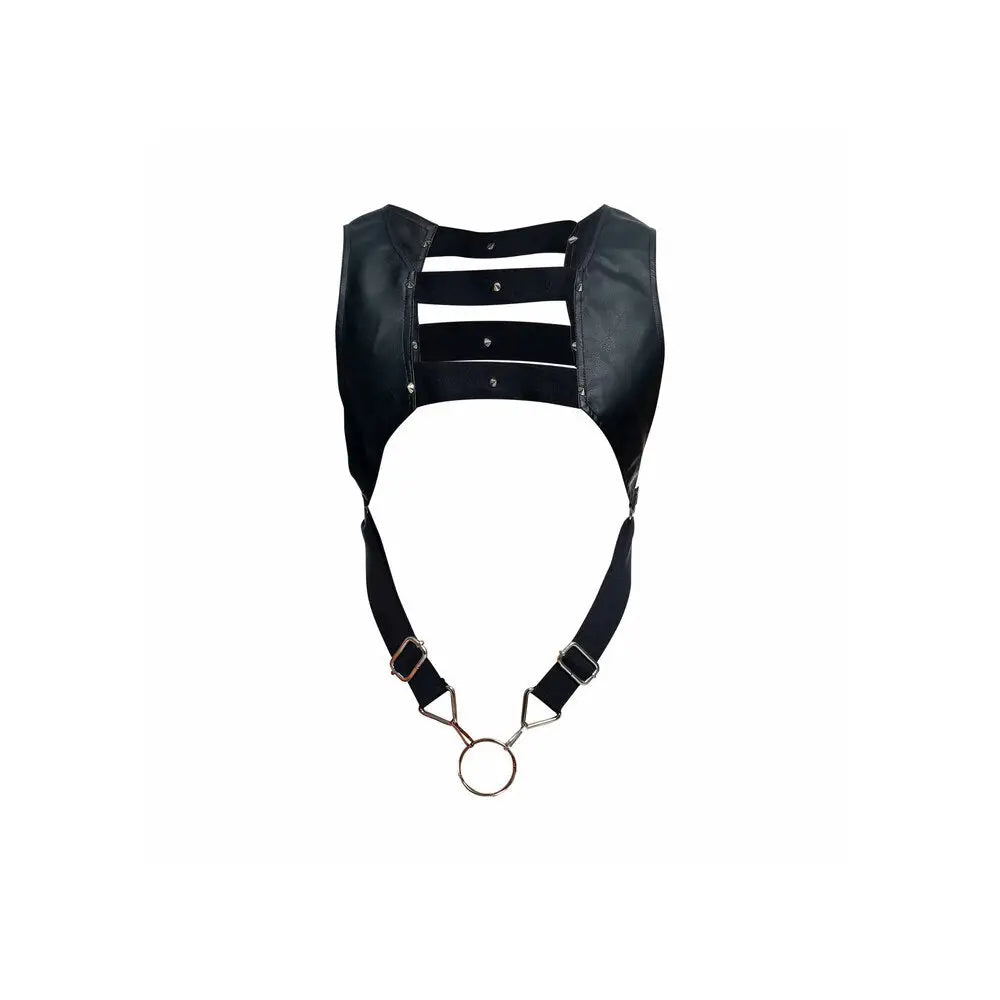 Black Bondage Leather Crop Top Harness With Cock Ring For Him - Peaches and Screams