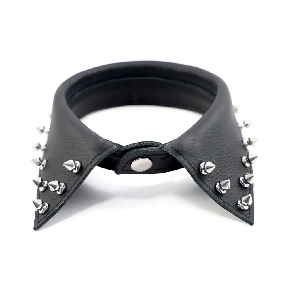 Black bondage leather shirt collar with pointed studs - peaches and screams