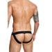 Black Erotic Faux Leather Snap Jockstrap For Men - Peaches and Screams
