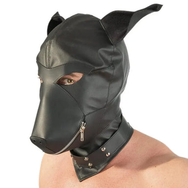 Black Leather Dog-shaped Hood And Ring With Studs - Peaches and Screams