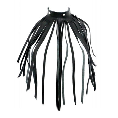 Black Leather Fringe Necklace Bondage Collar - Peaches and Screams