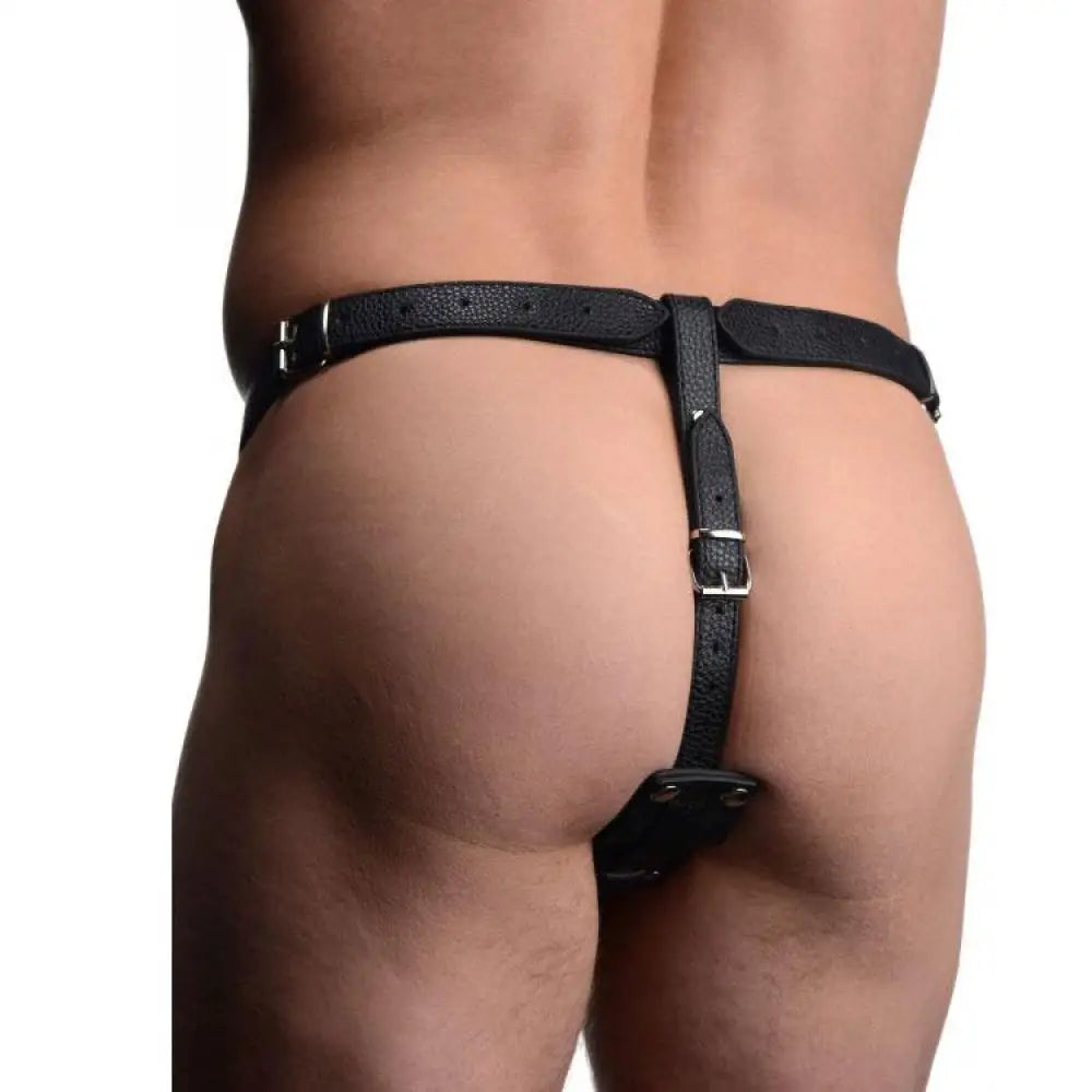 Black Male Cock Ring Harness with Silicone Butt Plug - Peaches and Screams