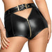 Black Sexy Wet Look Zip Up Hot Pants For Her - Large - Peaches and Screams