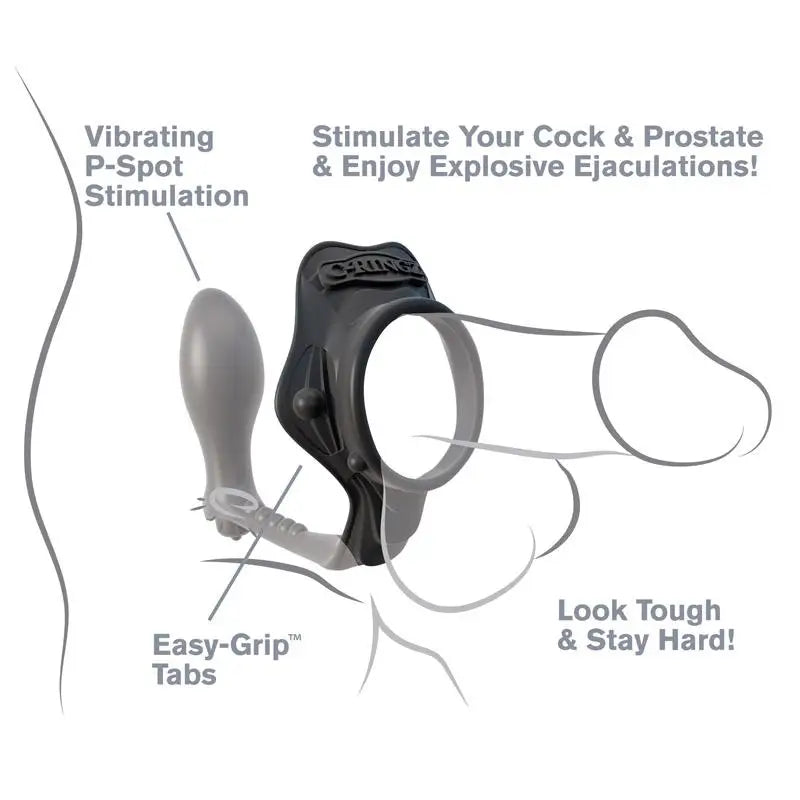 Black Vibrating Prostate Stimulator And Cock Ring And Removable Bullet - Peaches and Screams
