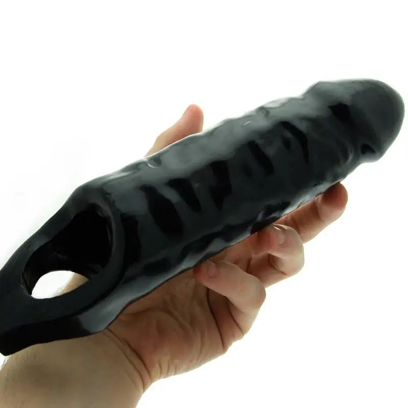 Black Xl Penis Sleeve With Pleasure Nubs And Stretchy Testicle Ring - Peaches and Screams