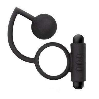 Blush Novelties Silicone Black Vibrating Cock Ring With Anal Ball - Peaches and Screams