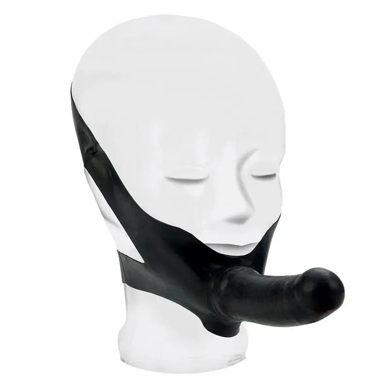 California Exotic Black Latex Face Strap-on Dildo With Support Straps - Peaches and Screams