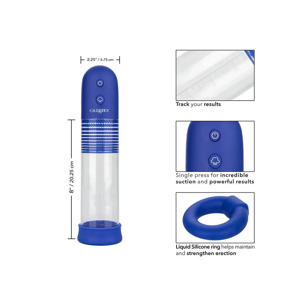 California exotic blue rechargeable penis pump kit - peaches and screams