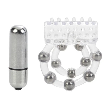 California Exotic Clear Jelly Vibrating Cock Ring With 10 Stroker Beads - Peaches and Screams