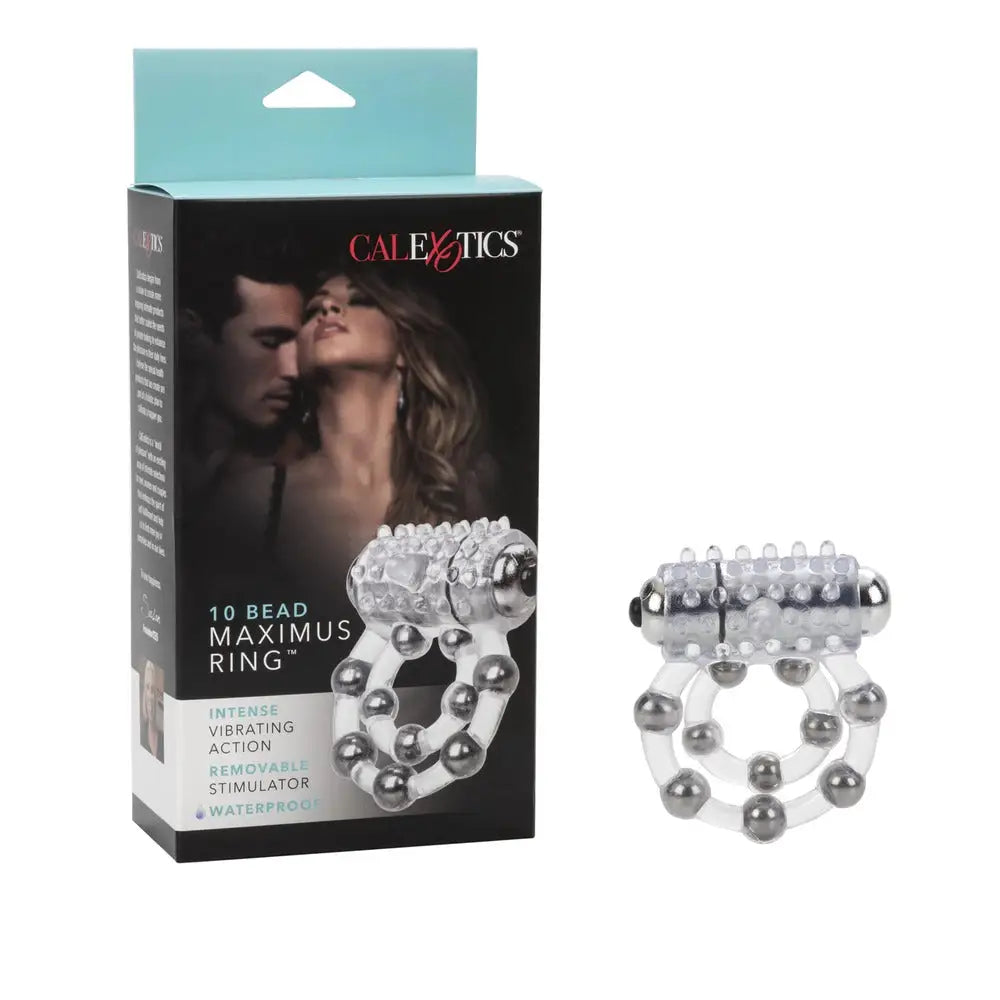 California Exotic Clear Jelly Vibrating Cock Ring With 10 Stroker Beads - Peaches and Screams