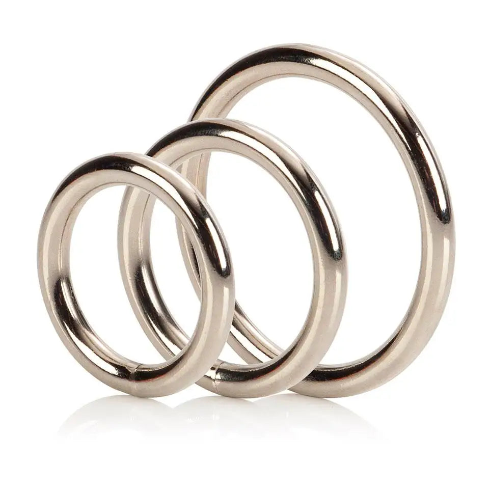 Callifornia Exotic Stainless Steel Silver 3-piece Cock Ring Set - Peaches and Screams