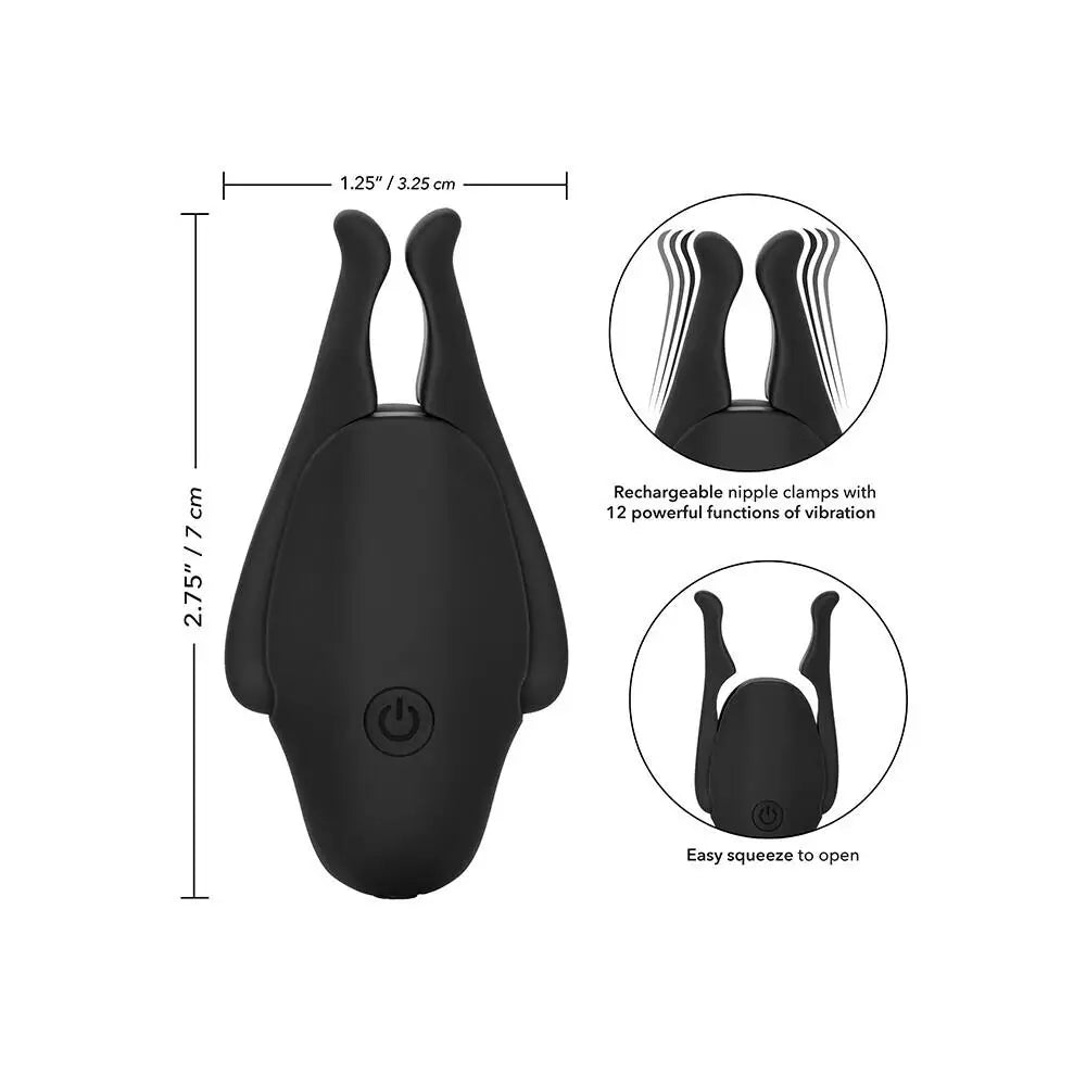 Colt Black Rechargeable Nipplettes Vibrating Nipple Clamps - Peaches and Screams