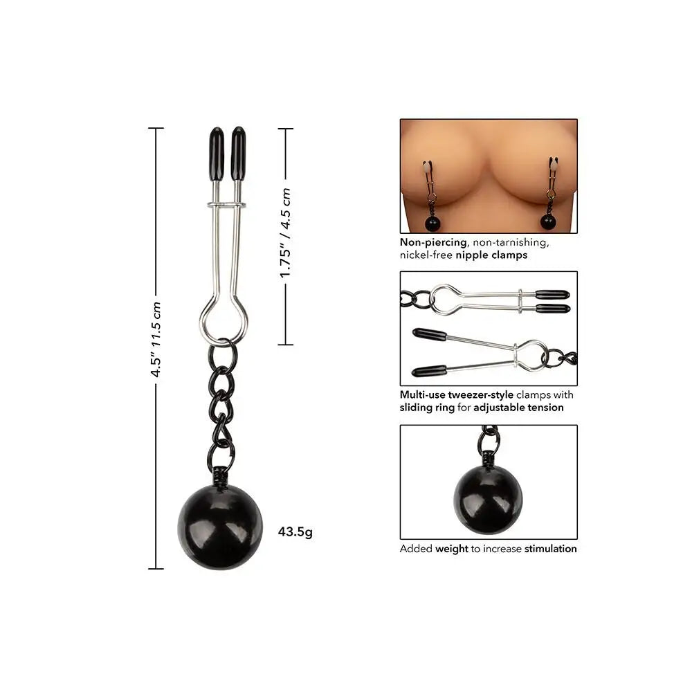 Colt stainless steel silver weighted tweezer nipple clamps - peaches and screams
