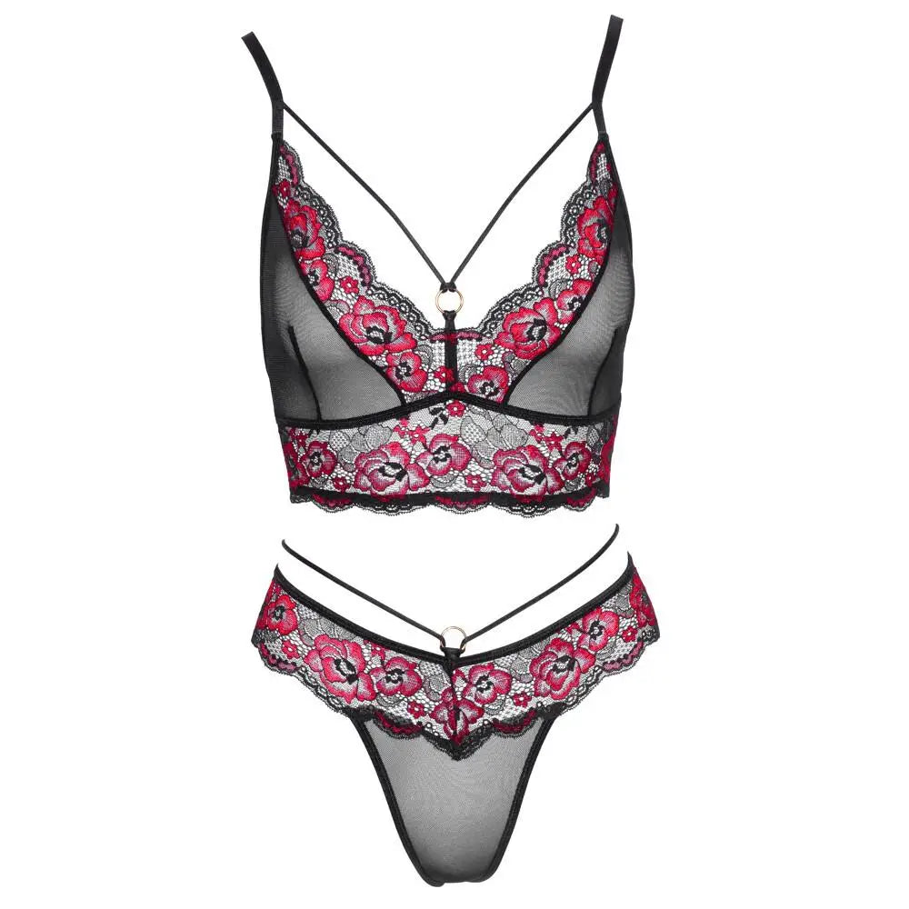 Cottelli Sexy Stretchy Black Matching Lace Bra And String - Peaches and Screams