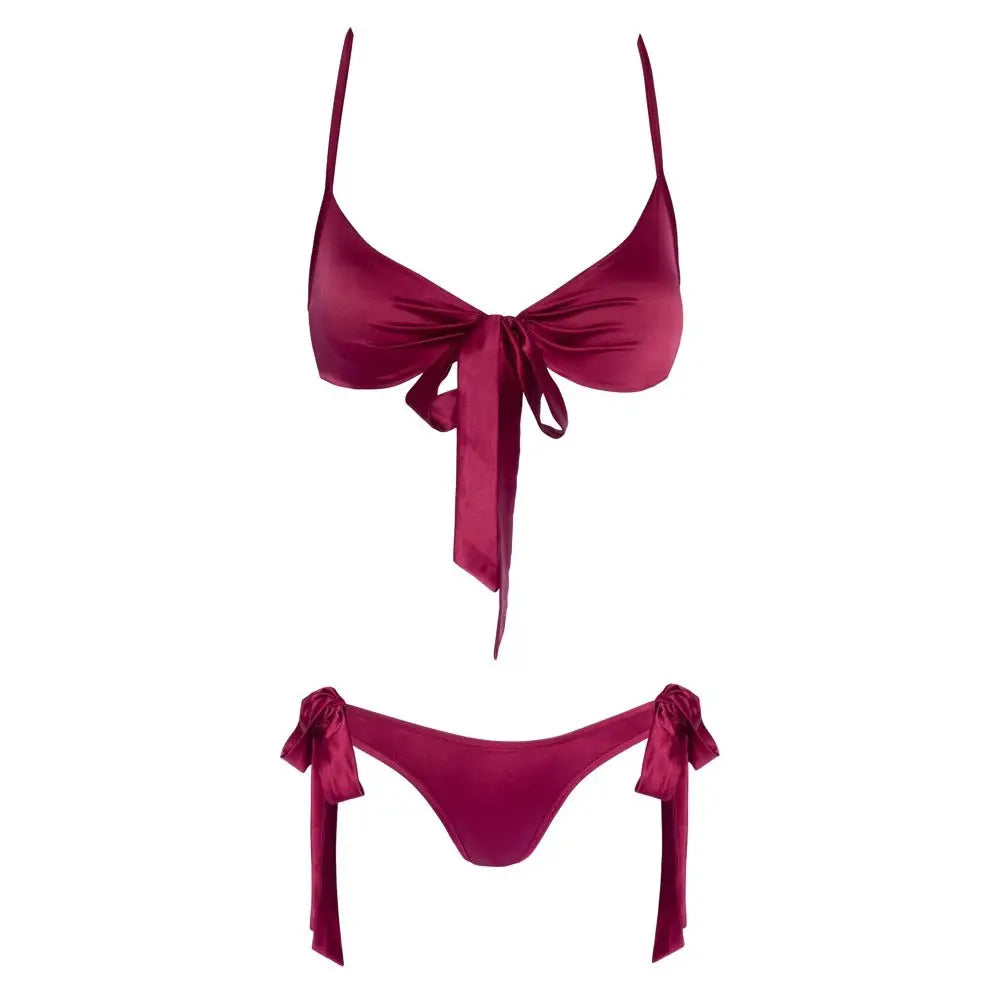 Cottelli Wet Look Red Tie Up Bra And Briefs Set - Peaches and Screams