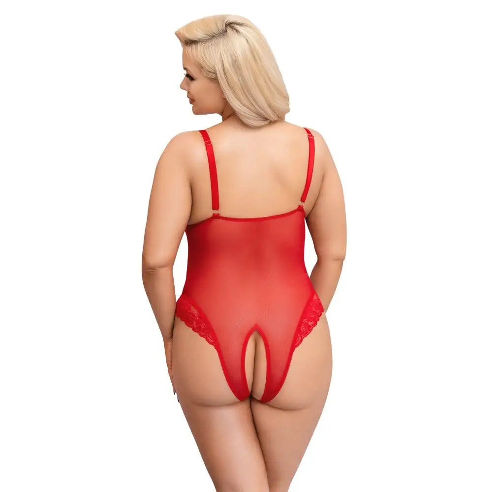 Cottelli Wet Look Sexy Red Crotchless Bodysuit - XXL - Peaches and Screams
