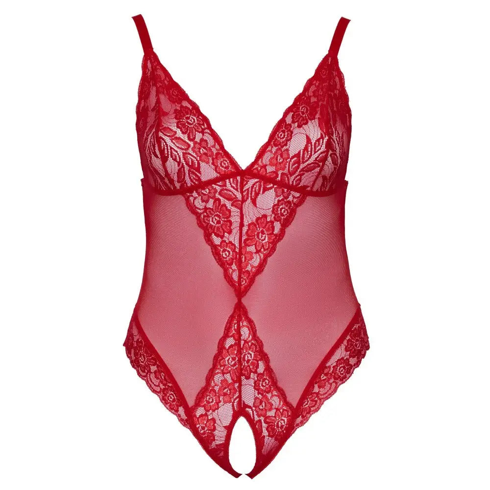 Cottelli Wet Look Sexy Red Crotchless Bodysuit - XXXXL - Peaches and Screams