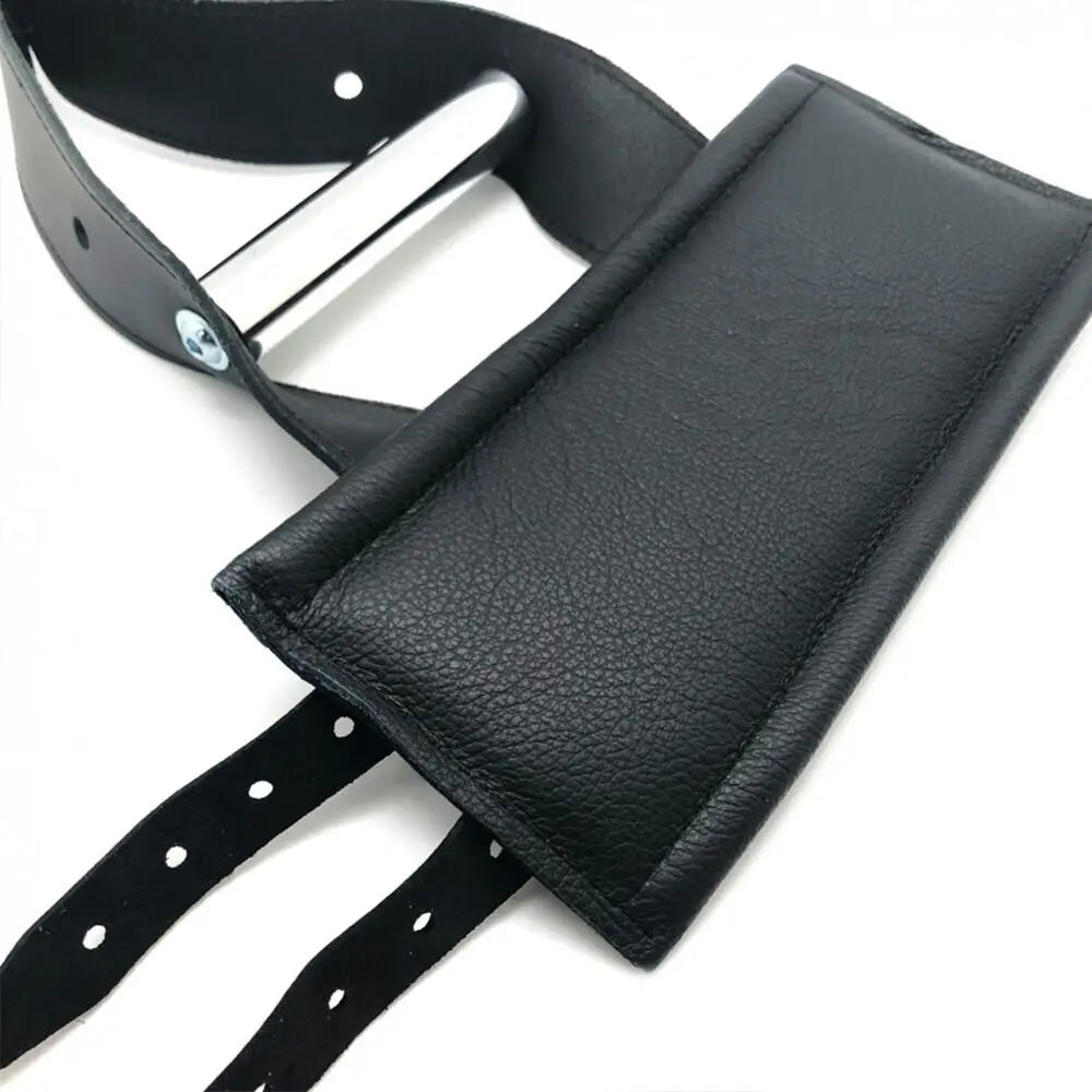 Deluxe black bondage leather suspension handcuffs with buckles - peaches and screams