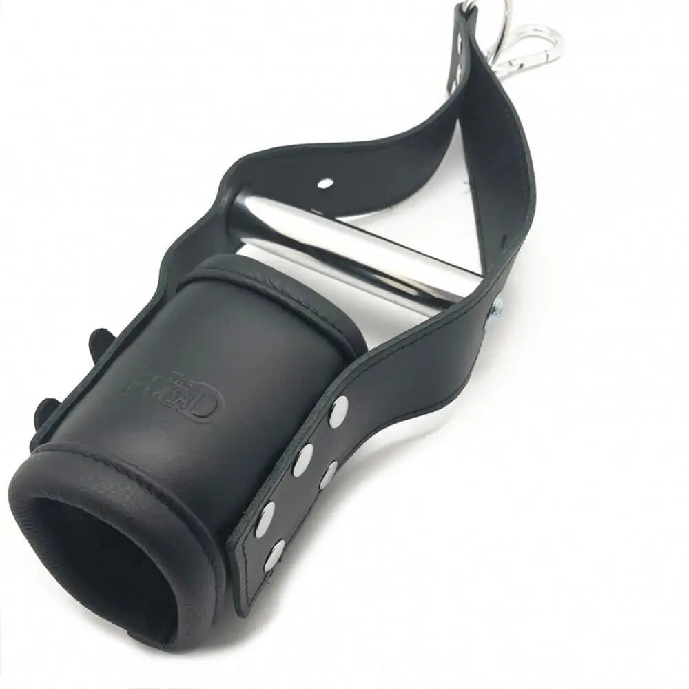 Deluxe black bondage leather suspension handcuffs with buckles - peaches and screams