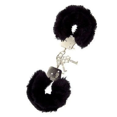 Dream Toys Furry Fun Black Plush Metal Handcuffs With 2 Keys - Peaches and Screams