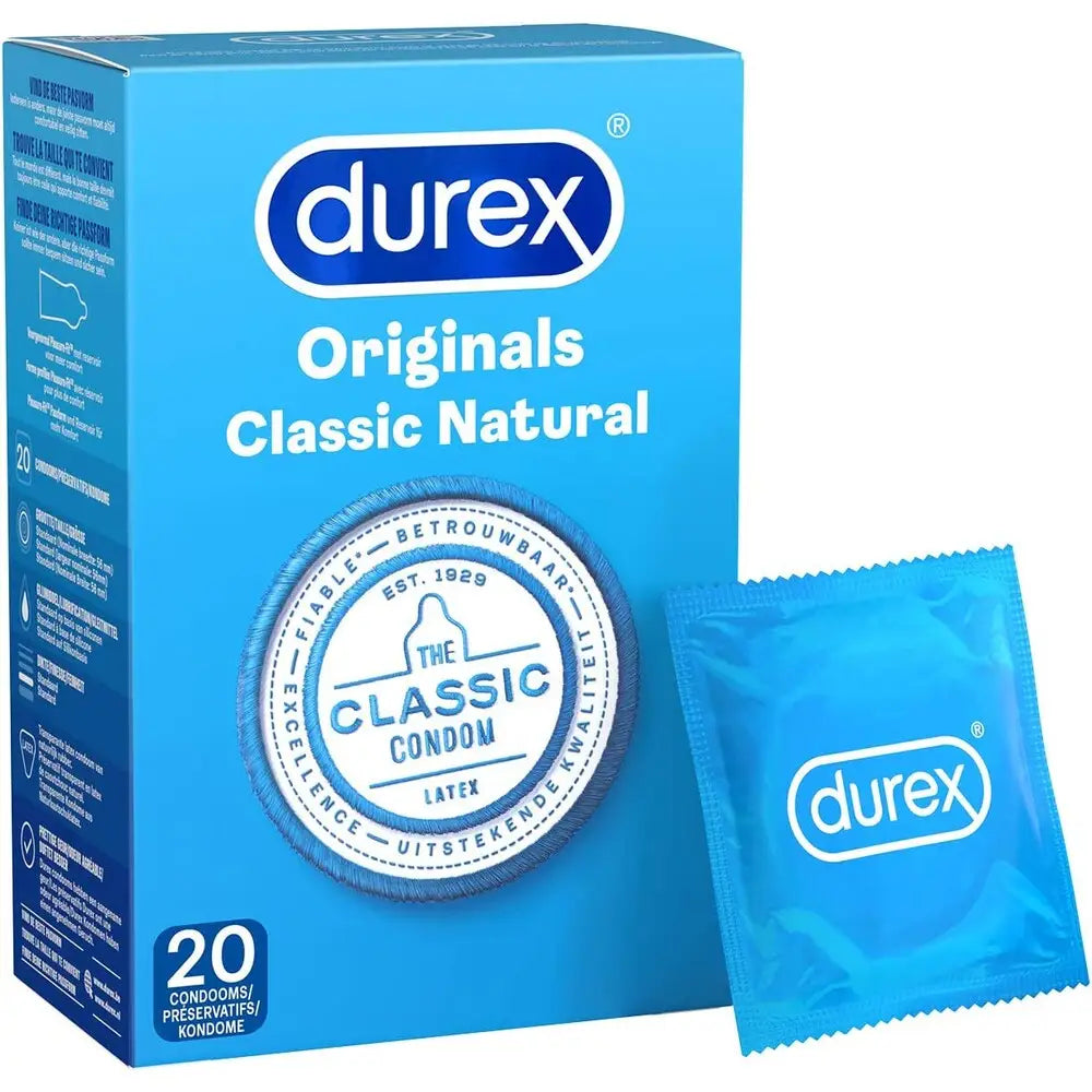 Durex Latex Classic Male Natural Condoms 20 Pack - Peaches and Screams