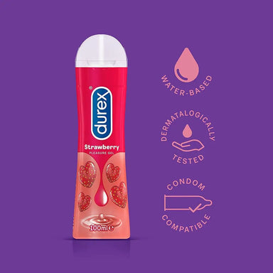 Durex Strawberry Flavoured Water - based Gel Lubricant 100ml - Peaches and Screams