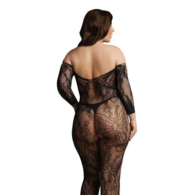 Le Desir Black Lace Sleeved Plus Size Bodystocking Uk 14 To 20 - Peaches and Screams