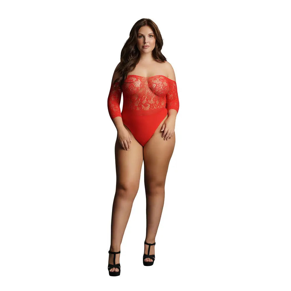 Le desir stretchy sexy red crotchless teddy uk 14 to 20 - peaches and screams