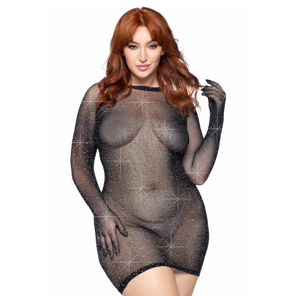 Leg avenue black rhinestone gloved mini dress uk 14 to 18 - peaches and screams