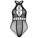 Leg Avenue Black Seamless Multi - net Bodysuit With T - straps Uk 14 To 18 - Peaches and Screams