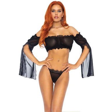 Leg Avenue Sexy Black Mesh Bra And G-string Uk 8 To 14 - Peaches and Screams