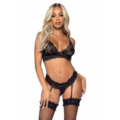 Leg Avenue Sexy Wet Look Black Lace Bra Set Uk 6 To 12 - Peaches and Screams