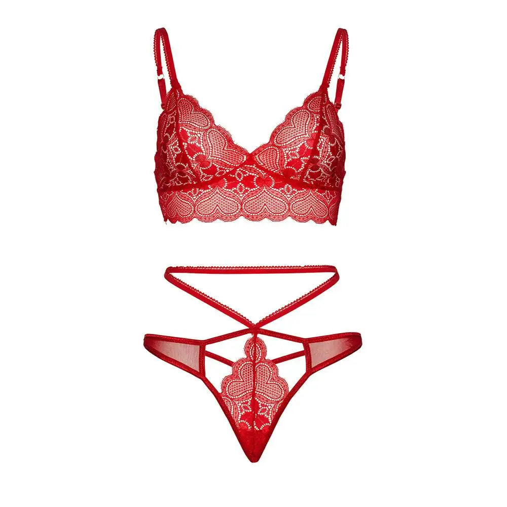 Leg Avenue Sexy Wet Look Red Lace Bralette Set For Her - Peaches and Screams