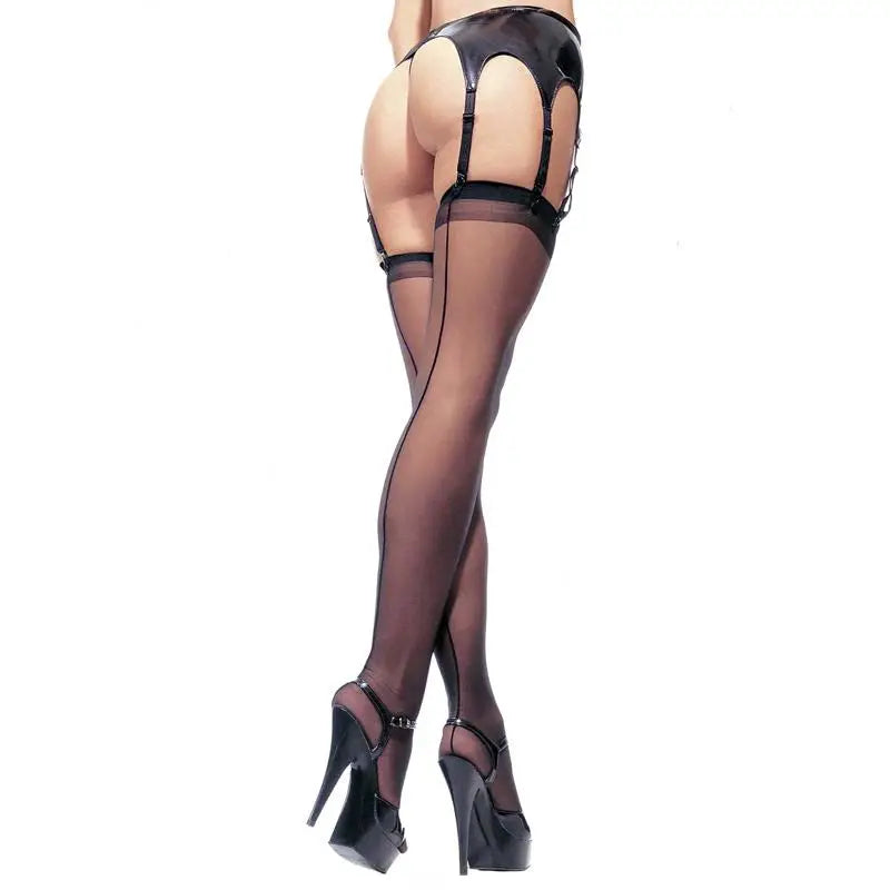 Leg Avenue Sheer Black Basic Stockings With Backseam For Women - Peaches and Screams