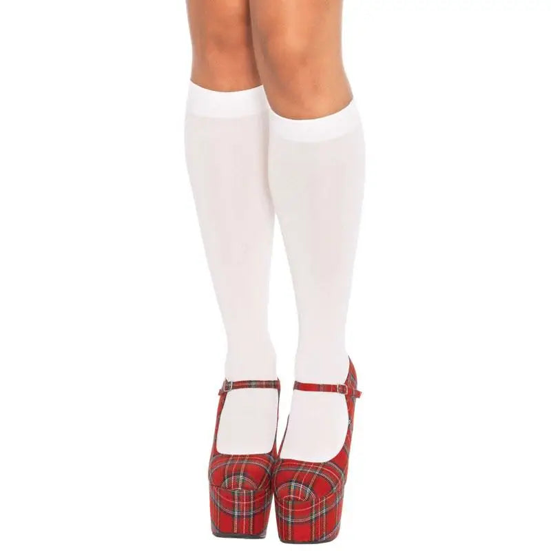 Leg Avenue White Sheer Nylon Knee - high Stocking Tights For Her - Peaches and Screams