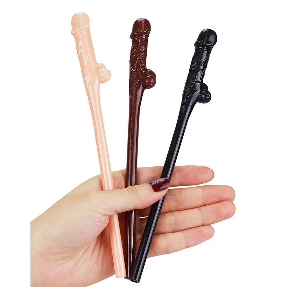 Lovetoy Black Brown And Pink Pack Of 9 Realistic Willy Straws - Peaches and Screams