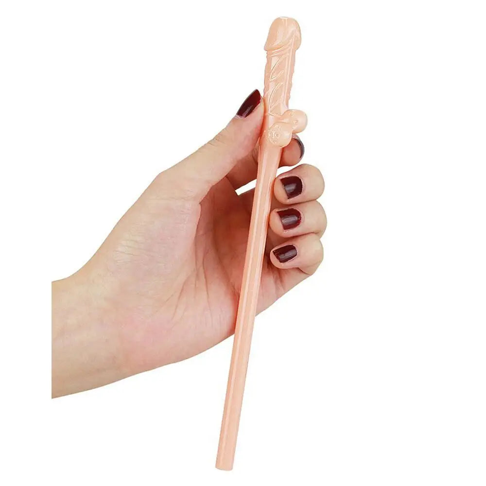 Lovetoy Flesh Pink Pack Of 9 Realistic Willy Straws - Peaches and Screams