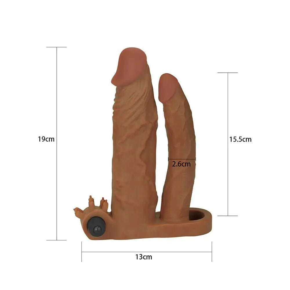 Lovetoy Realistic Feel Flesh Brown Vibrating Double Pleasure Penis Extender - Peaches and Screams