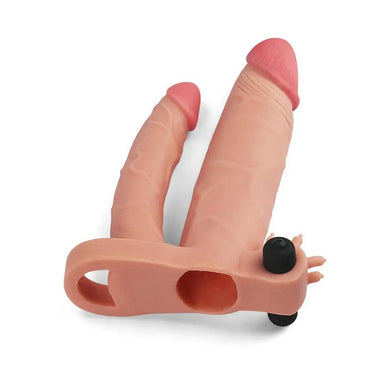 Lovetoy Realistic Feel Flesh Pink Vibrating Double Pleasure Penis Extender - Peaches and Screams