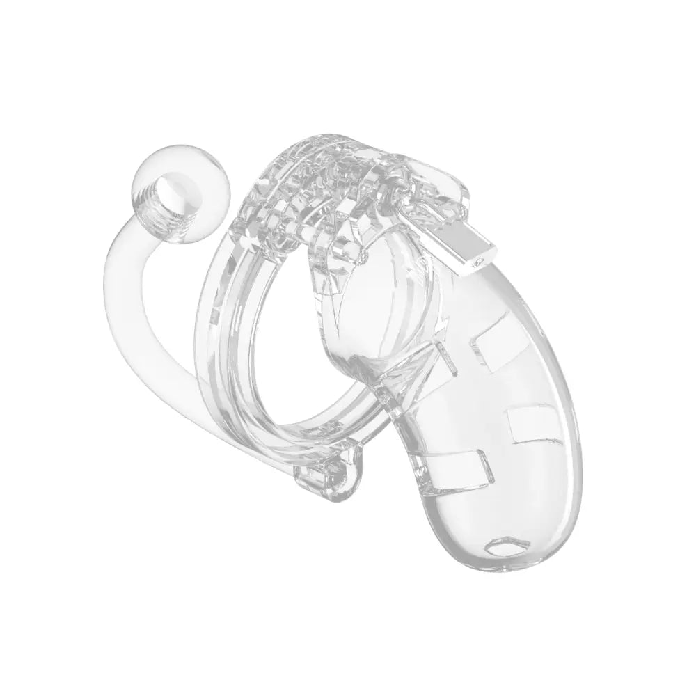 Man Cage 10 Male 3.5 Inch Clear Chastity Cage with Anal Butt Plug - Peaches and Screams