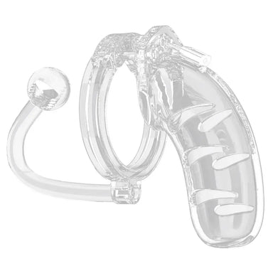 Man Cage 11 Male 4.5 Inch Clear Chastity With Anal Butt Plug - Peaches and Screams